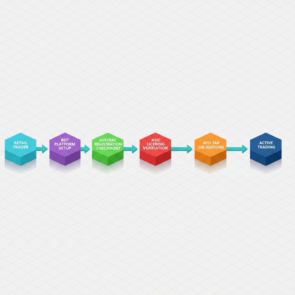 Isometric flowchart showing the regulatory pathway for Australian crypto algo traders