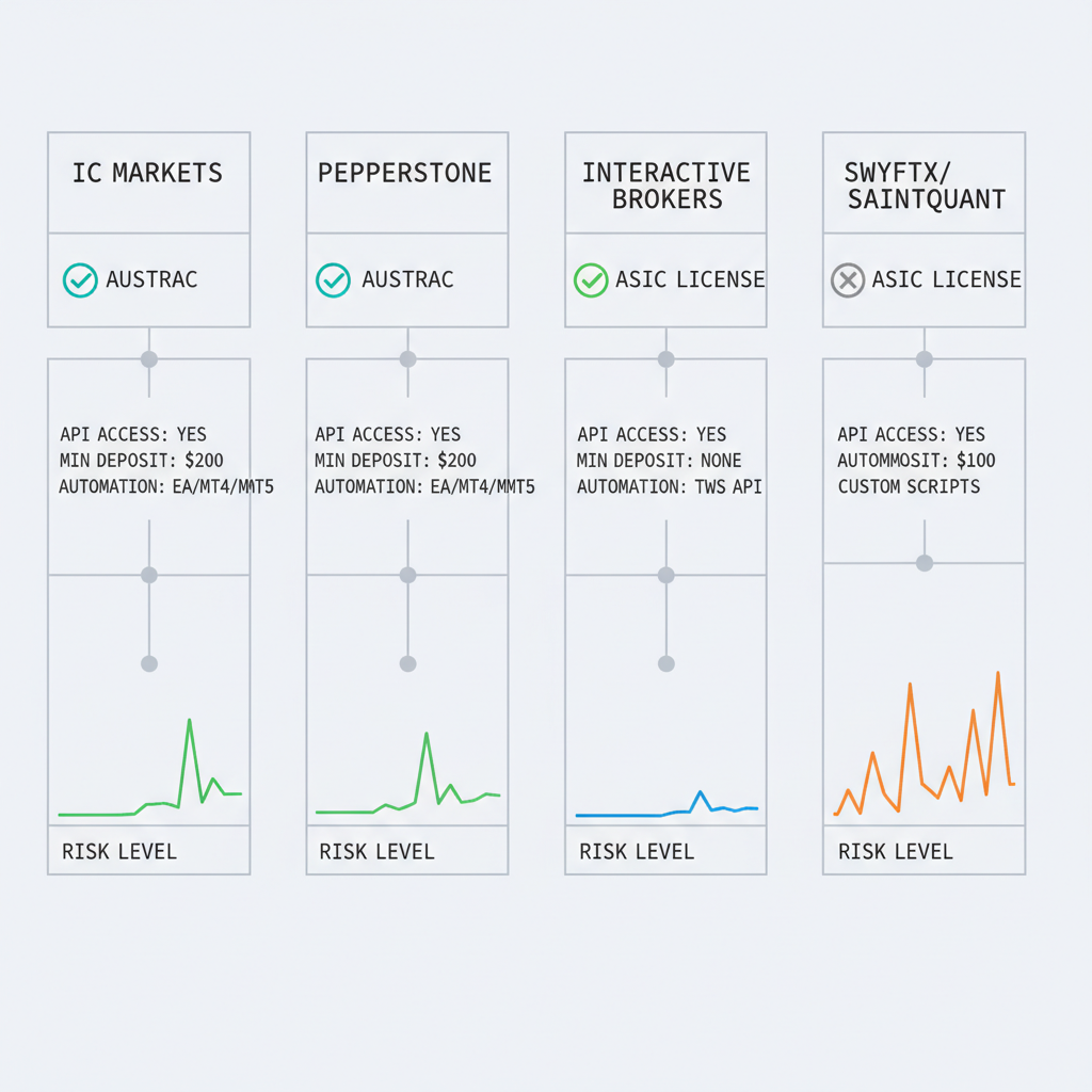 Data comparison grid of Australian crypto algo trading platforms with regulatory and feature metrics