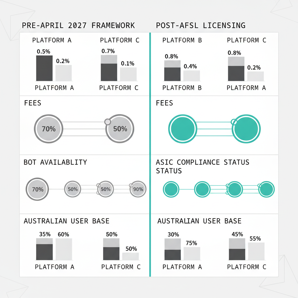 Data visualisation matrix comparing Australian crypto trading platforms and ASIC licensing requirements