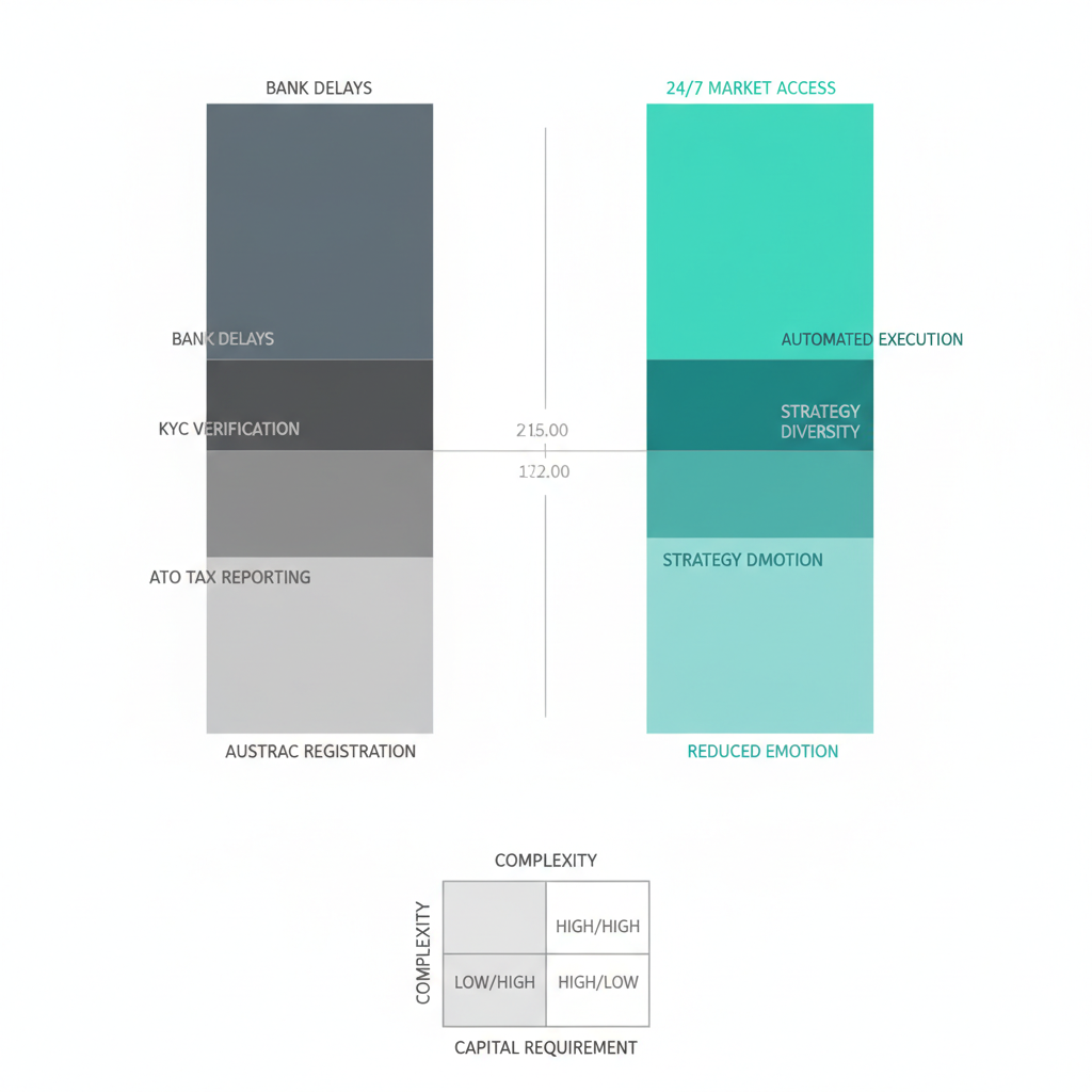 Data visualisation comparing regulatory compliance requirements versus trading opportunities for Australian algo traders