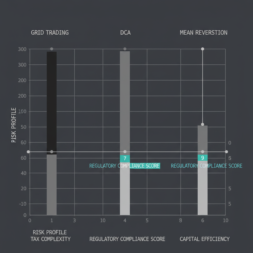 Comparative data chart of three crypto algo trading strategies with regulatory metrics