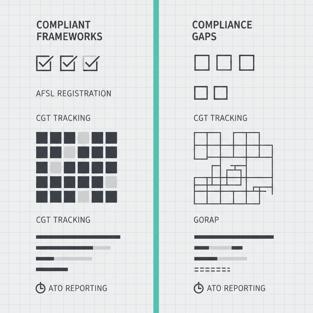 Data visualisation comparison chart contrasting compliant vs. non-compliant algorithmic trading practices in Australia