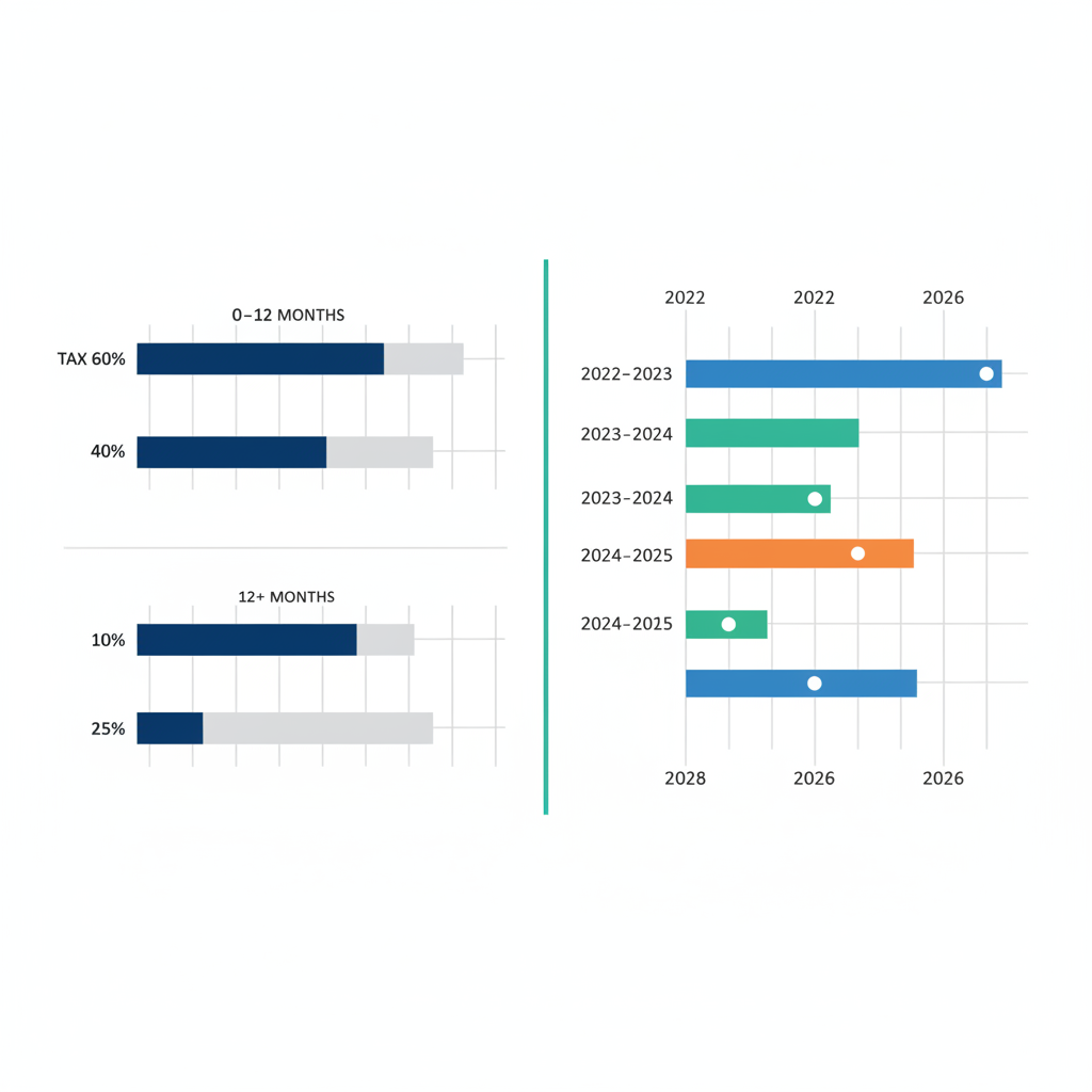 Data visualisation chart comparing capital gains tax outcomes and regulatory timeline for Australian crypto algo trading