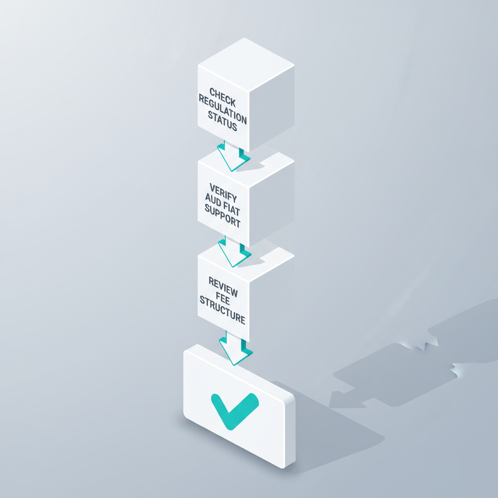 Isometric flowchart showing the decision pathway for selecting a regulated Australian crypto exchange