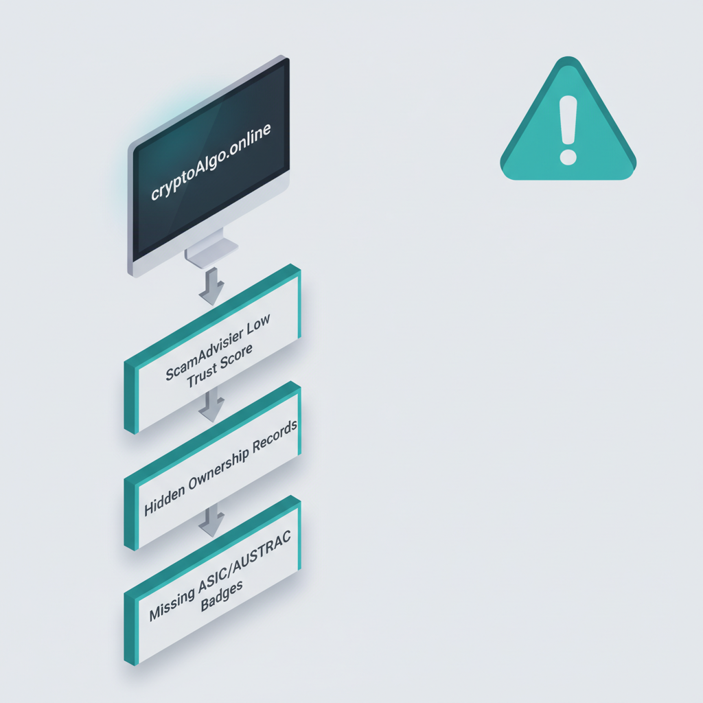Isometric 3D flowchart displaying stacked red flags for unregulated crypto platform verification failures