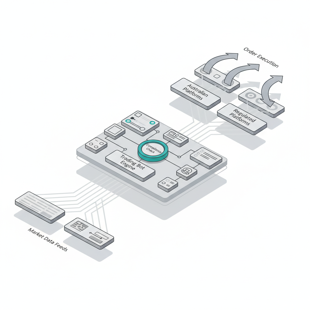 Isometric 3D flowchart showing algorithmic trading workflow layers from data to execution