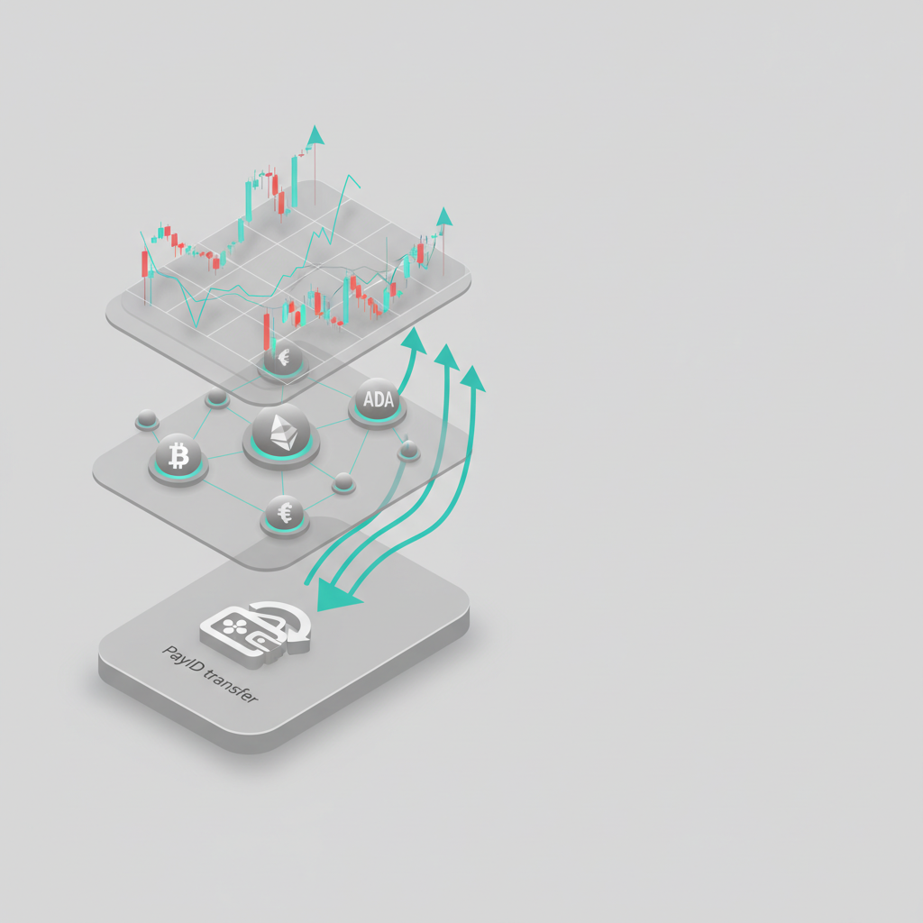 Isometric 3D flowchart of CryptoAlgo platform layers from transfer to trading execution