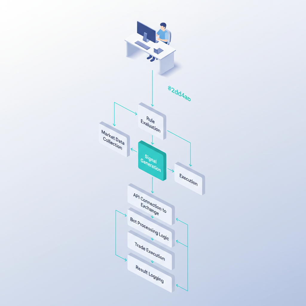 Isometric flowchart of algo trading workflow from parameter setting to execution