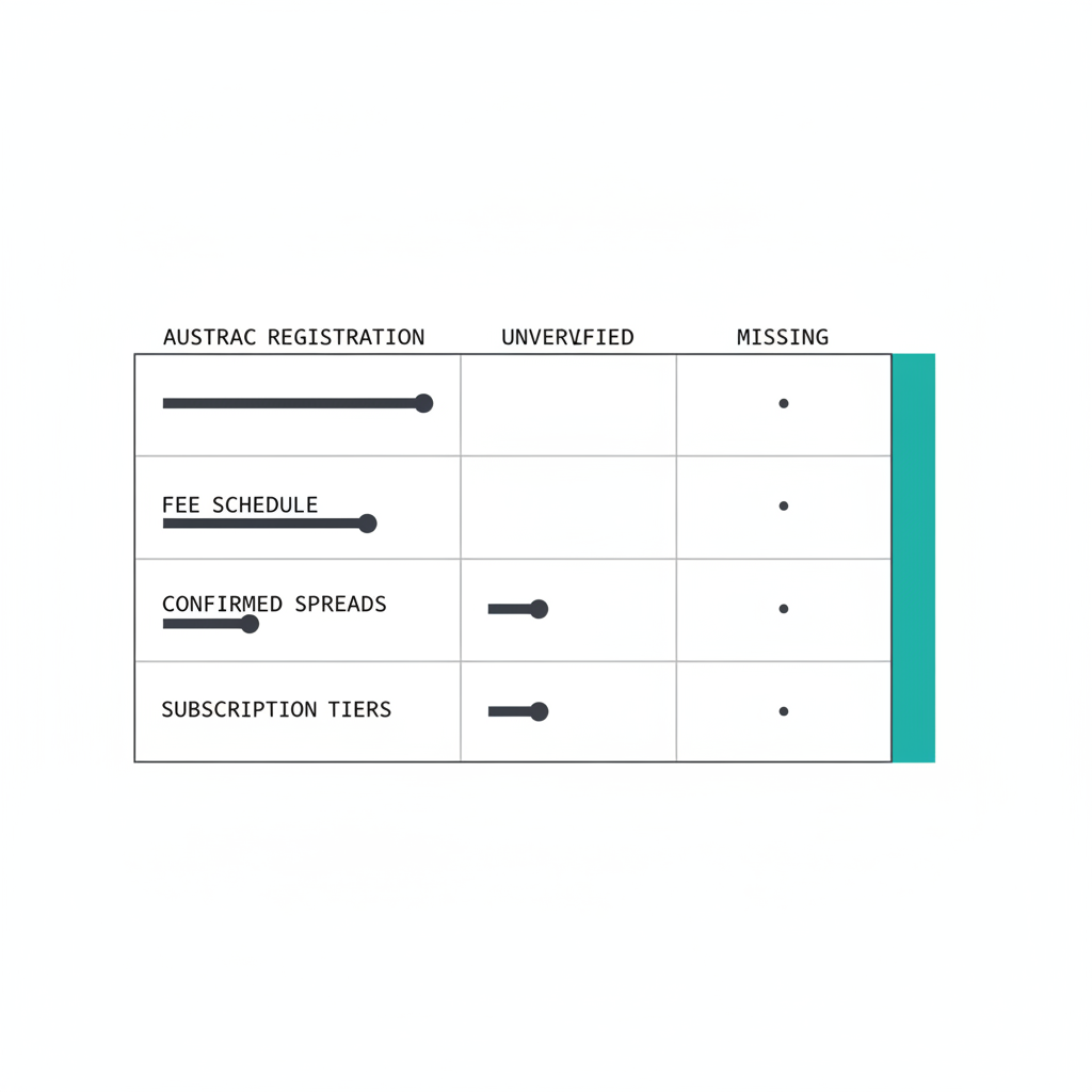 Data visualisation matrix comparing CryptoAlgo platform criteria across verification status columns with teal accent on missing data column