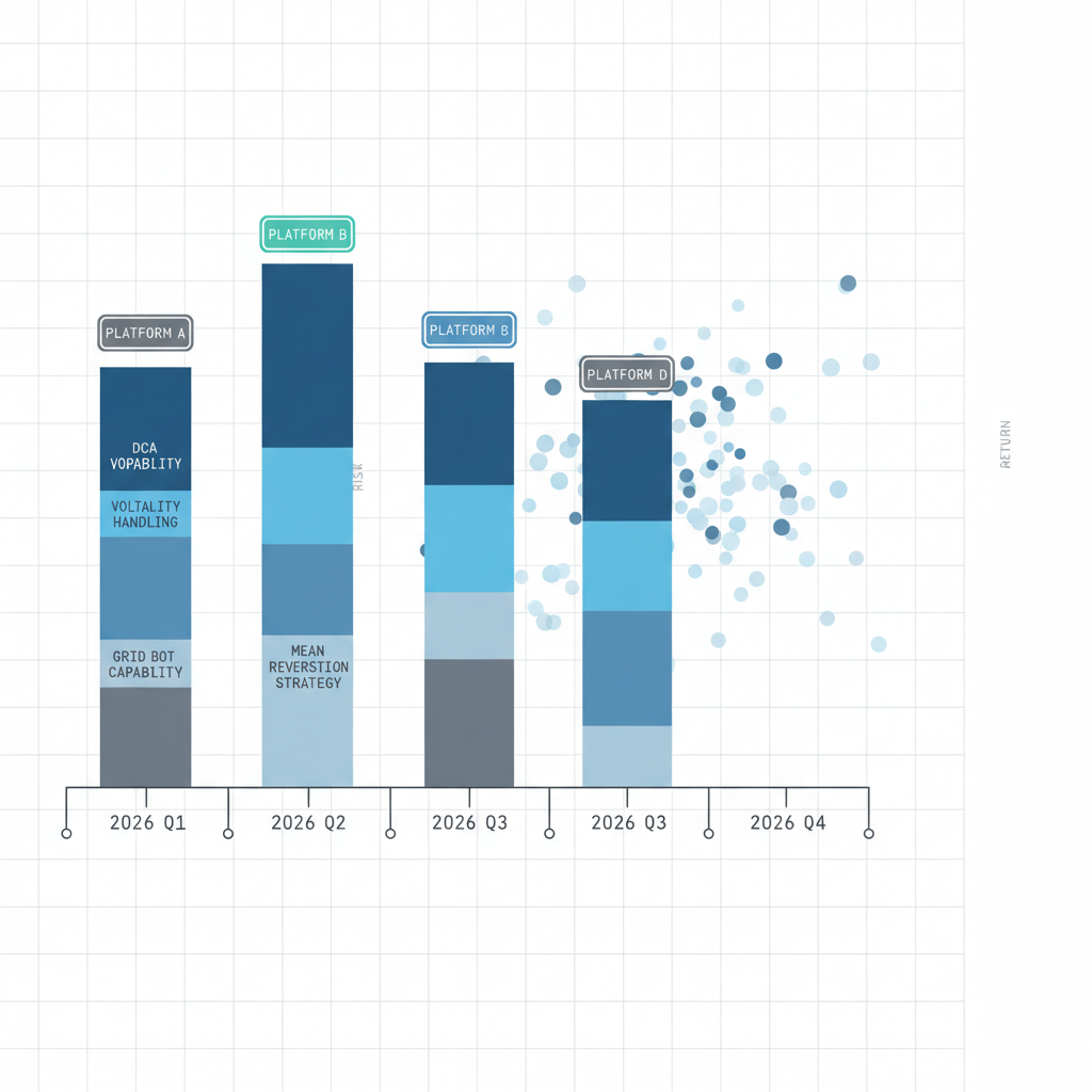 Data visualization comparison chart of four algo trading platforms with compliance metrics and 2026 regulatory timeline
