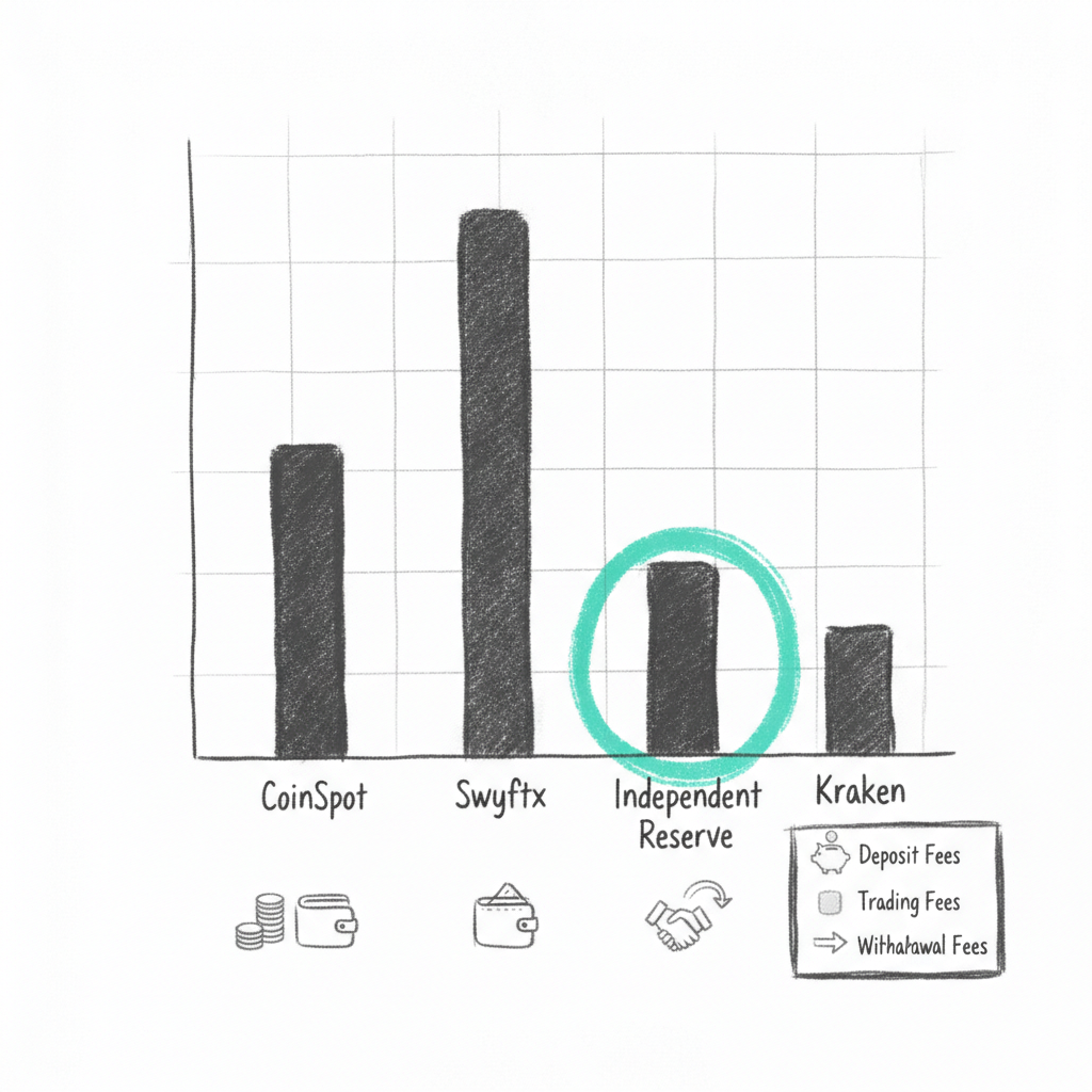 Hand-drawn comparison chart of total selling costs across major Australian cryptocurrency exchanges