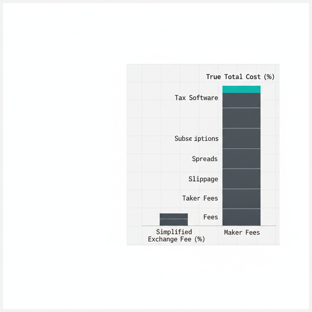 Data visualisation grid-style comparison chart contrasting advertised exchange fees against true total trading costs